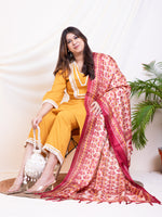 Women's Plus Size Mustard Ethnic Kurta Sets With Floral Dupatta For Women