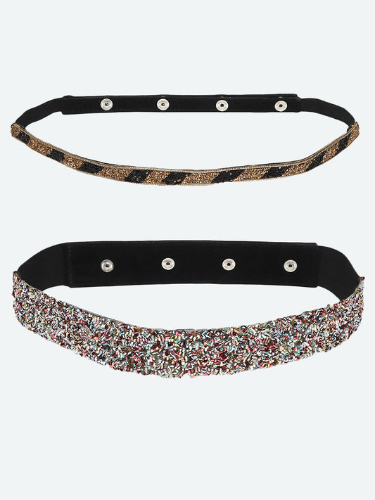 Women's Set Of 2 Silver-Toned Gold-Toned Embellished PU Belt