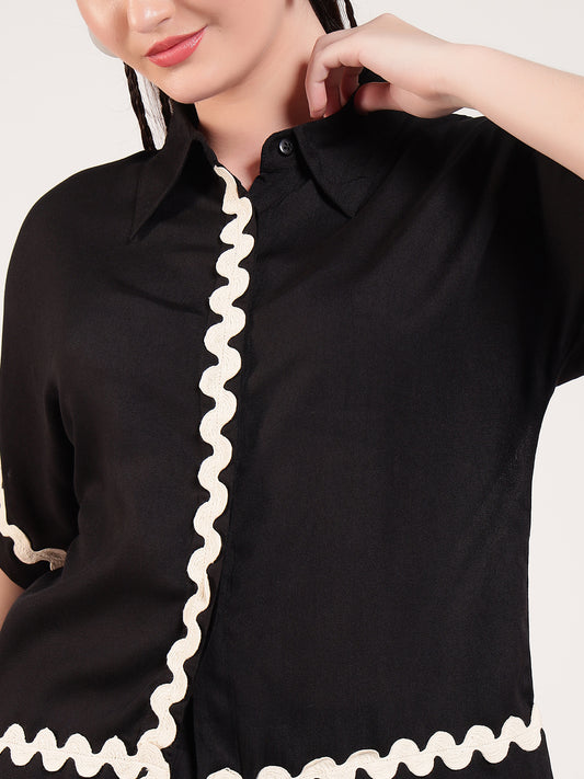 Black Shirt With Shorts Women Co-Ord Set