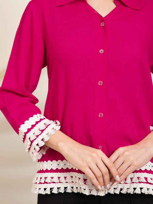 Lace Detailed Magenta Women Shirt