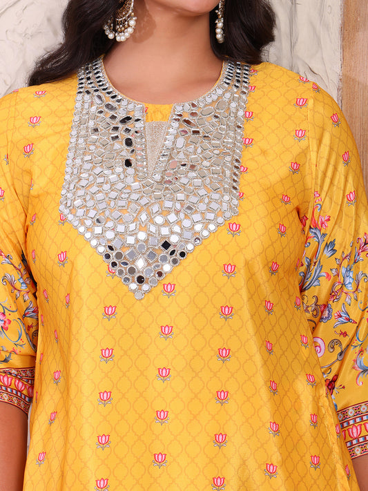 Ethnic Printed Embroidered Kurti & Sharara Indo Western Women Co-ord Set