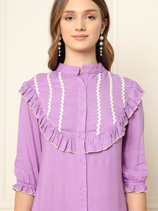 Lavender Tiered Women Shirt Dress