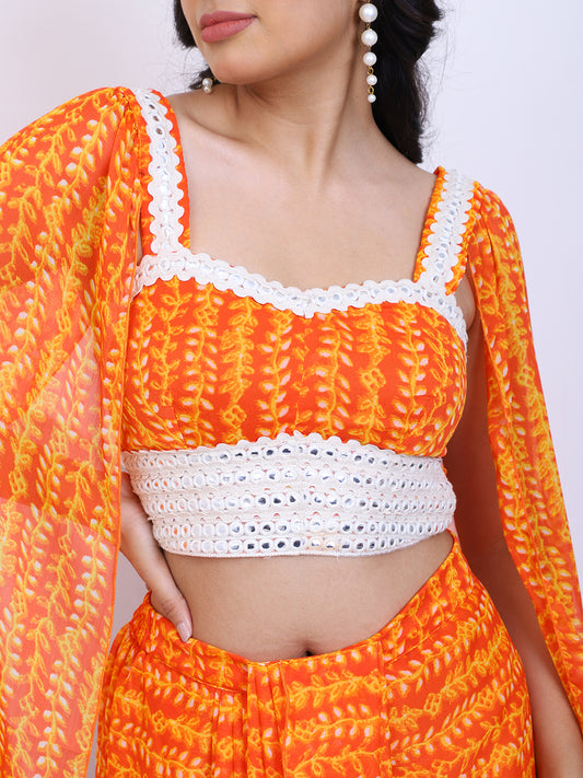 Orange Printed Ethnic Indo Western Women Co-Ord Set