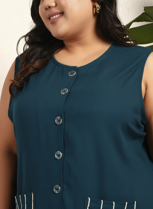 Teal Viscose Rayon Solid Embroidered Top With Salwar Pant Women Plus Size Co-Ord Set