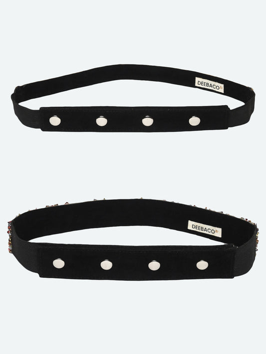 Women's Set of 2 Silver-Toned Black Embellished Belts