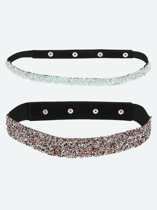 Women's Mulitcolor Pack of 2 Embellished PU Belts