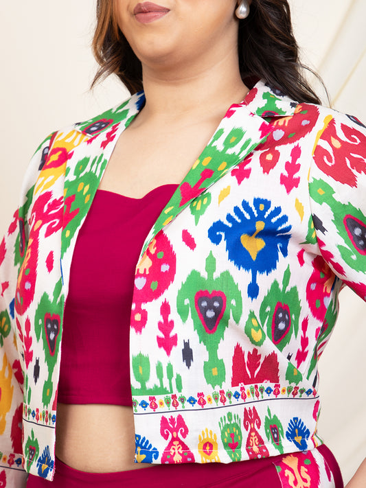 Multi Colour Printed Blazer With Inner Top With Pant Women Plus Size Set