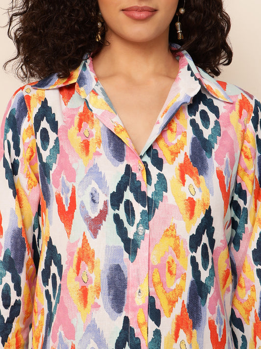Women's Multicolour Ikkat Print Shirt Dress