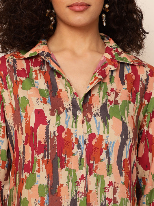 Abstract Printed Women Shirt Dress