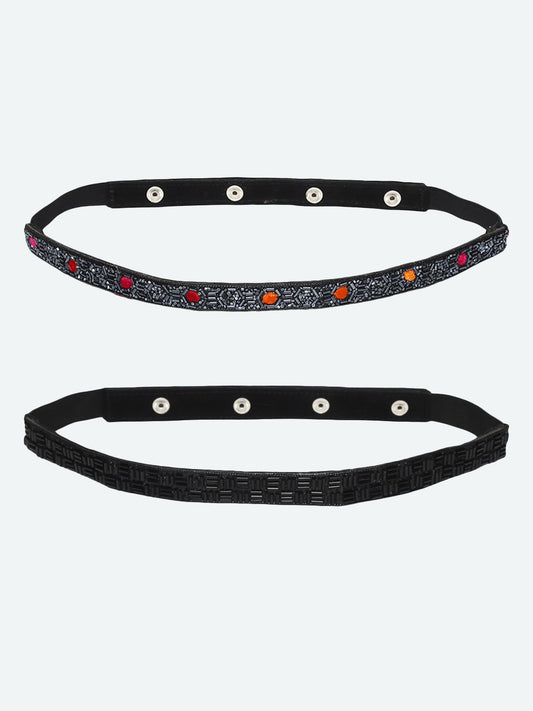 Women's Black & orange Beads Embellished 2 PU Belt