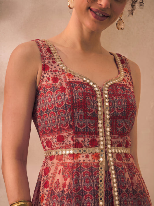 Multi Patch Floral Chiffon Lurex Corset Top & Palazzo With Dupatta Women 3 Piece Set