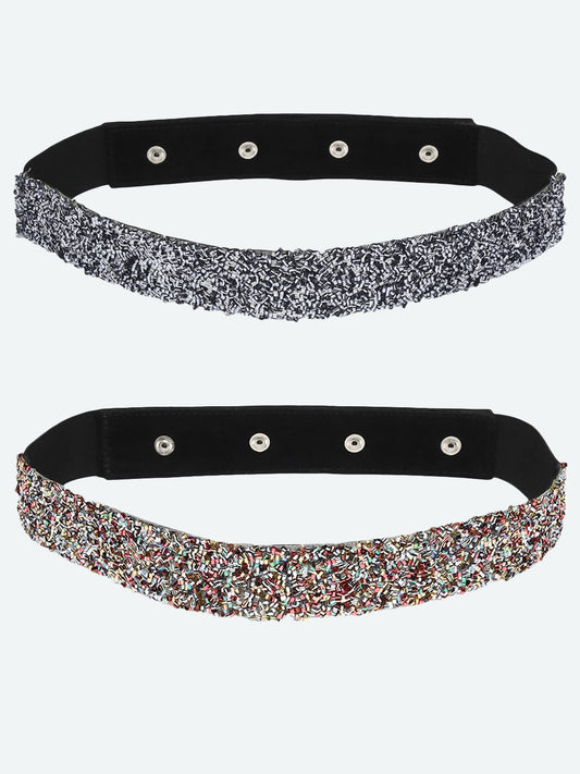 Women's Set of 2 Silver-Toned Gold-Toned Embellished Belts