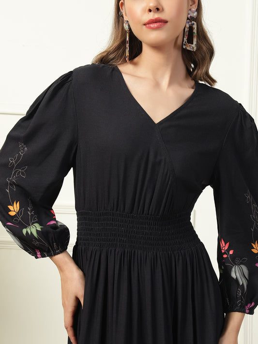 Black Floral Tiered Women Maxi Dress