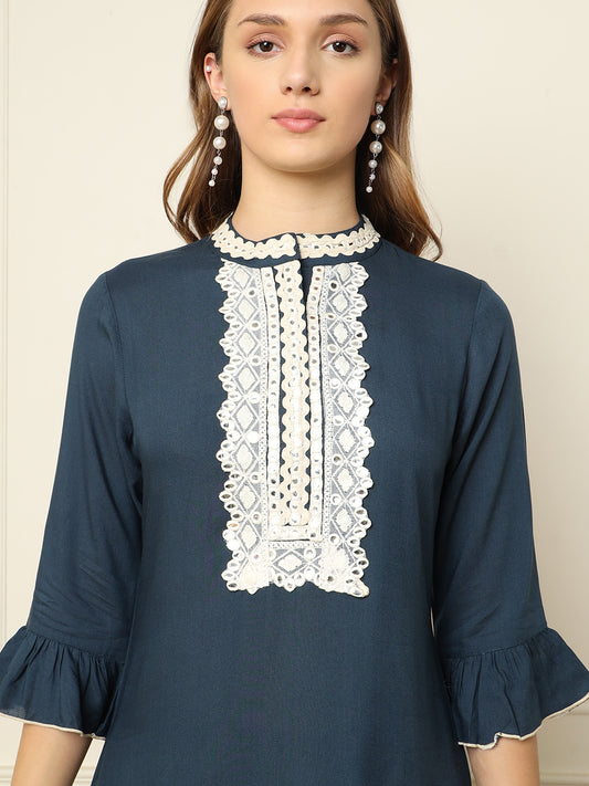 Grey Kurti With Sharara Indo Western Women Co-Ord Sets