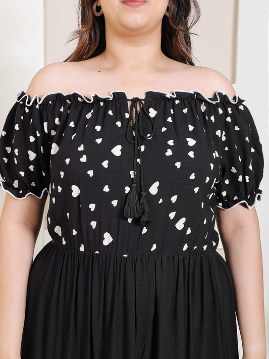 Women's Plus Size Black Heart Printed Tiered Dress