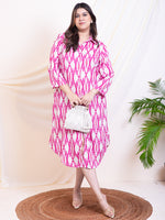 Women's Plus Size Lavender Ikkat Printed Women Shirt Dress