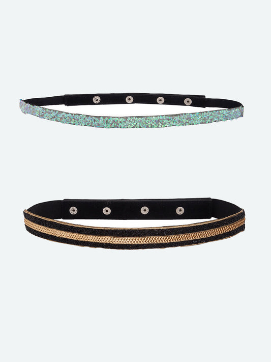 Women's Blue Embellished 2 PU Belt