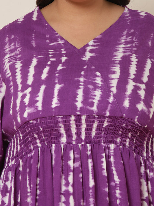 Women's Plus Size Lavender Tie & Dye Maxi Tiered Dress