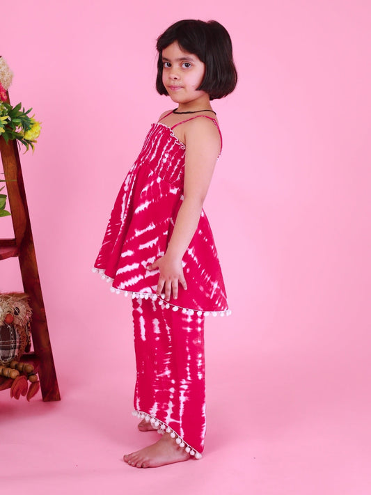 Magenta Tie Dye Co-Ord Set For Girls