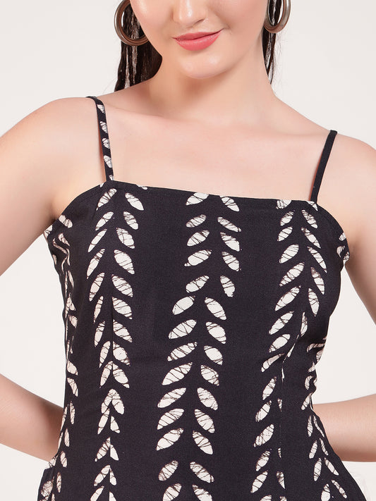 Black Leaf Printed Women Top