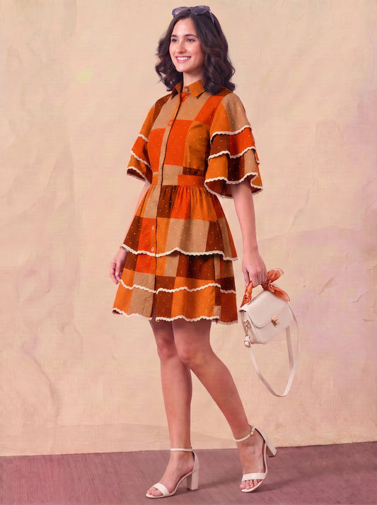 Multicolor Patch Print Shirt With Skirt Women Co-ord Set