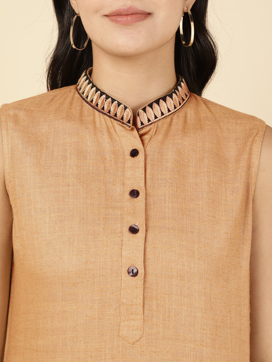 Brown Solid Women Co-Ord Sets with Linen Fabric