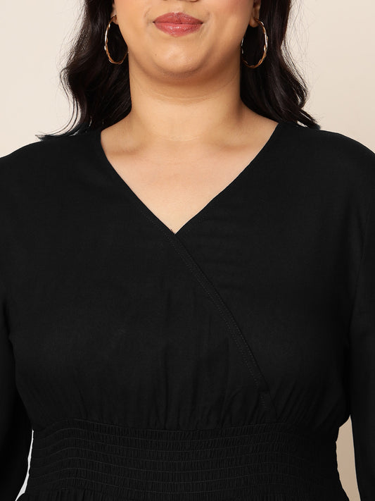 Women's Plus Size Women's Black Rayon A-Line Tiered Maxi Dress