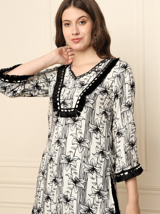 Black Floral Printed Kurta With Palazzo Women Co-Ord Set