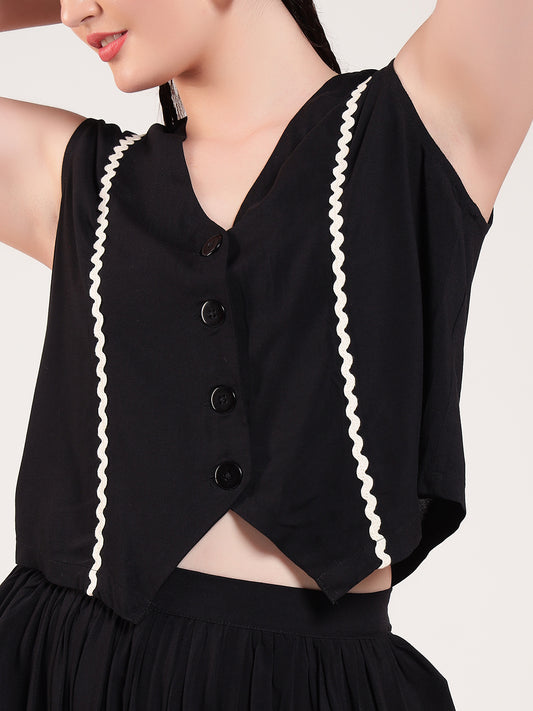 Black Waistcoat With Skirt Women Co-Ord Set