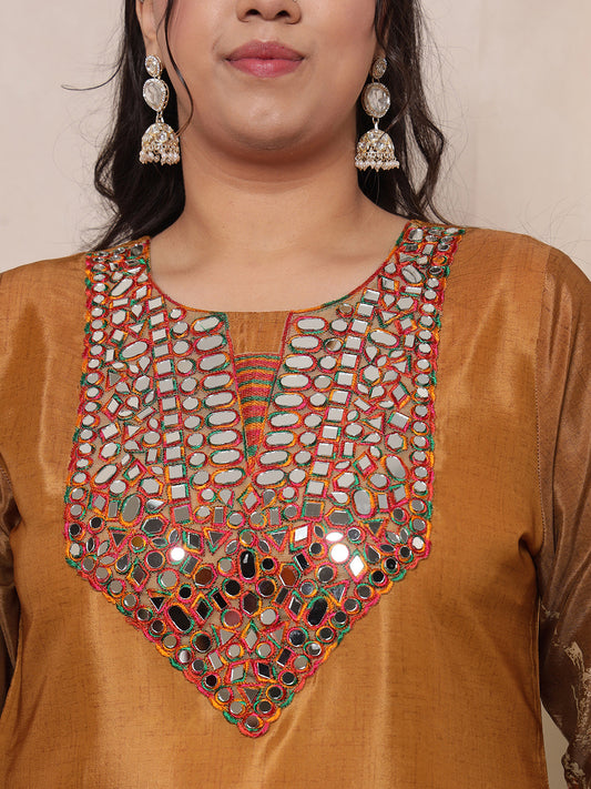 Mustard Printed Pure Muslin Indo Western Women Plus Size Co-ord Set