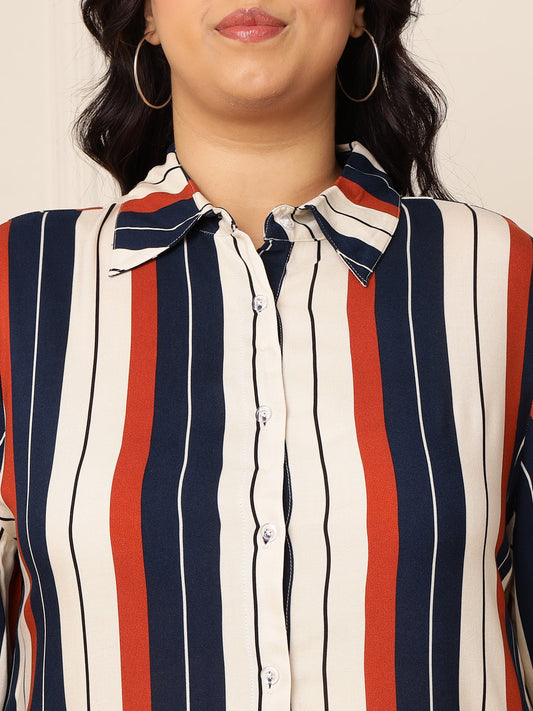 Women's Plus Size Multicolour Striped Shirt Dress