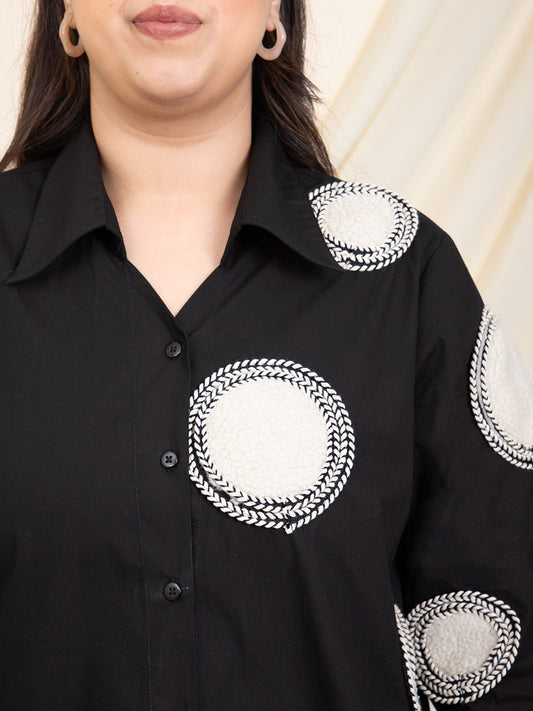 Black One Side Patch Women Plus Size Shirt