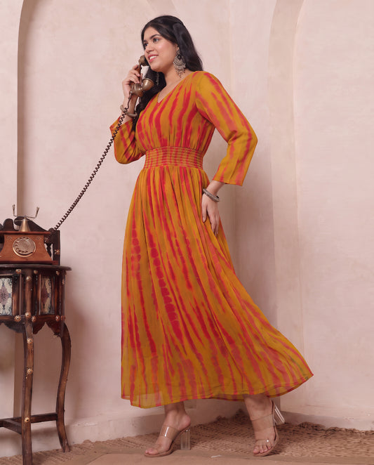 Olive Green Tie-Dye Printed Women Plus Size Maxi Dress