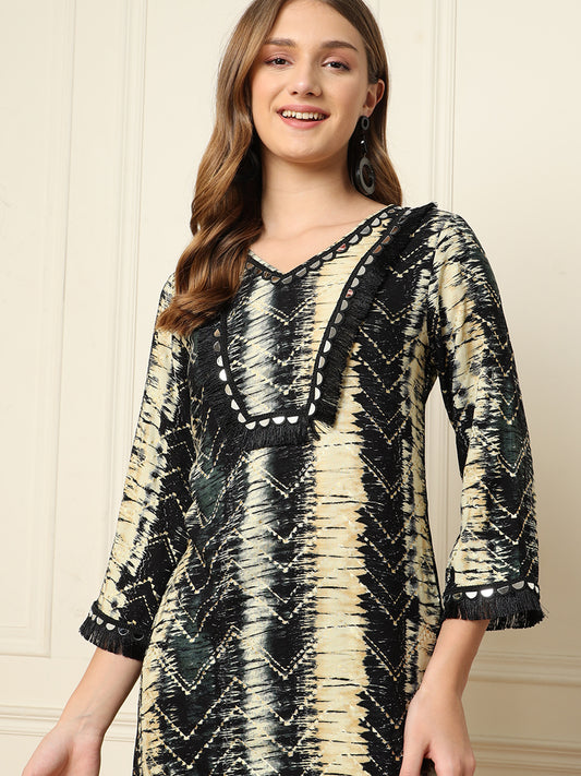 Black Zig-Zag Printed Kurta With Palazzo Ethnic Women Co-Ord Sets