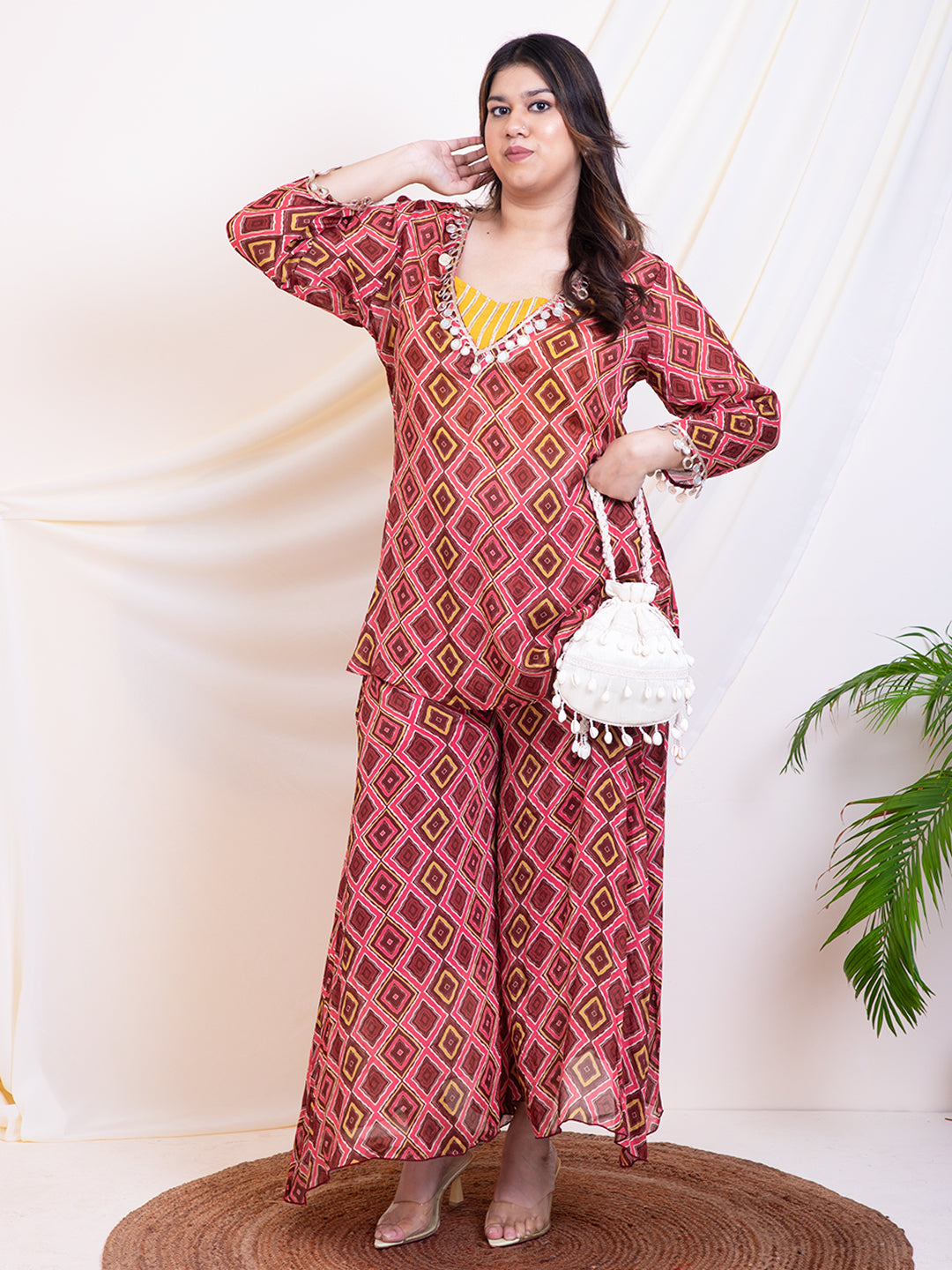 Women's Plus Size Geometrical Printed Women 3 Piece Indo Western Sets