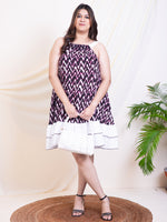 Women's Plus Size Wine Zig-Zag With Schiffli Tiered Halter Neck Women Dress