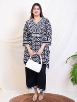 Women's Plus Size Black Geometrical Printed Kurta With Palazzo Ethnic Women Co-Ord Sets