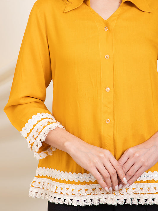 Lace Detailed Mustard Women Shirt