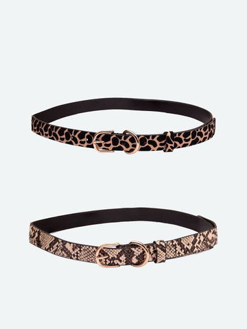 Women's Black Printed PU Belt