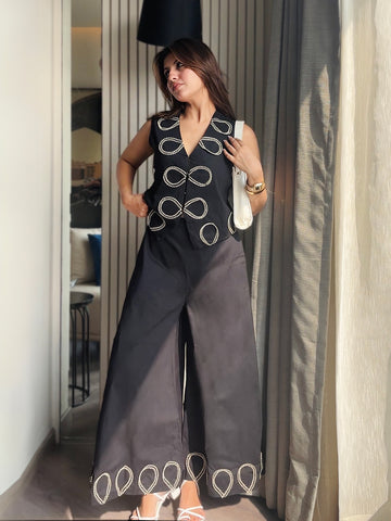 Black Waist Coat With Bell Bottom Pant Women Co-Ord Set