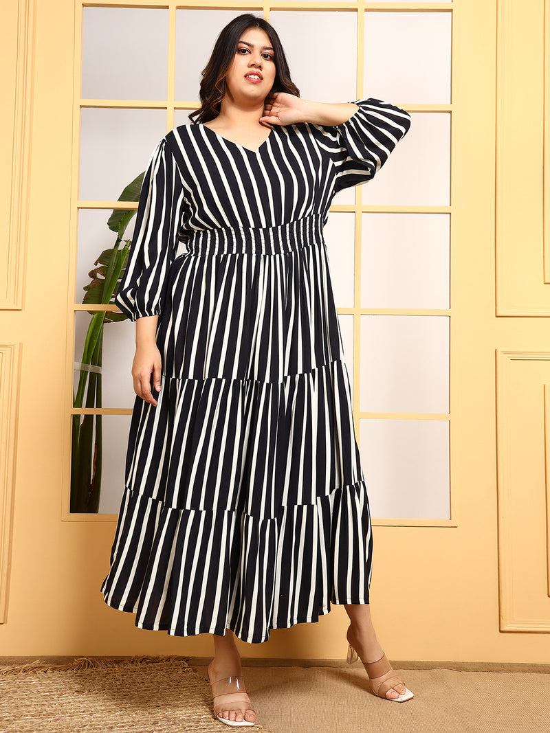 black and white striped maxi dress plus size Yours Women's Plus Size Black Contrast Swirl Tiered Maxi Dress Size 22-24