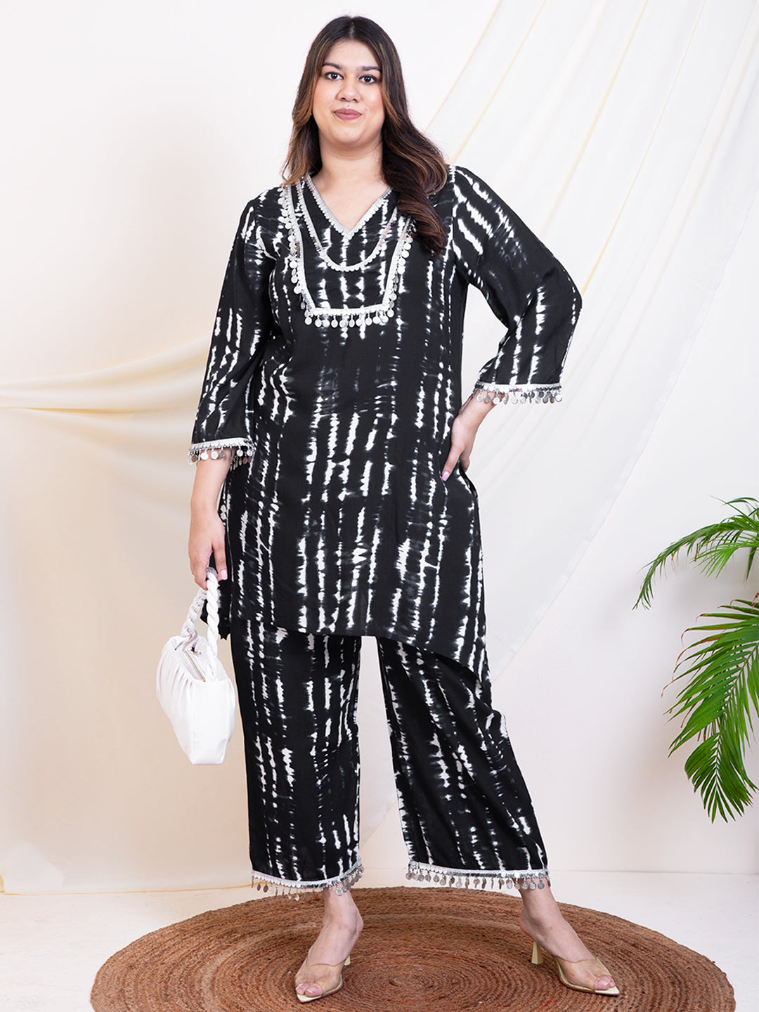 Women's Plus Size Black Tie Dye Ethnic Women Co-Ord Sets