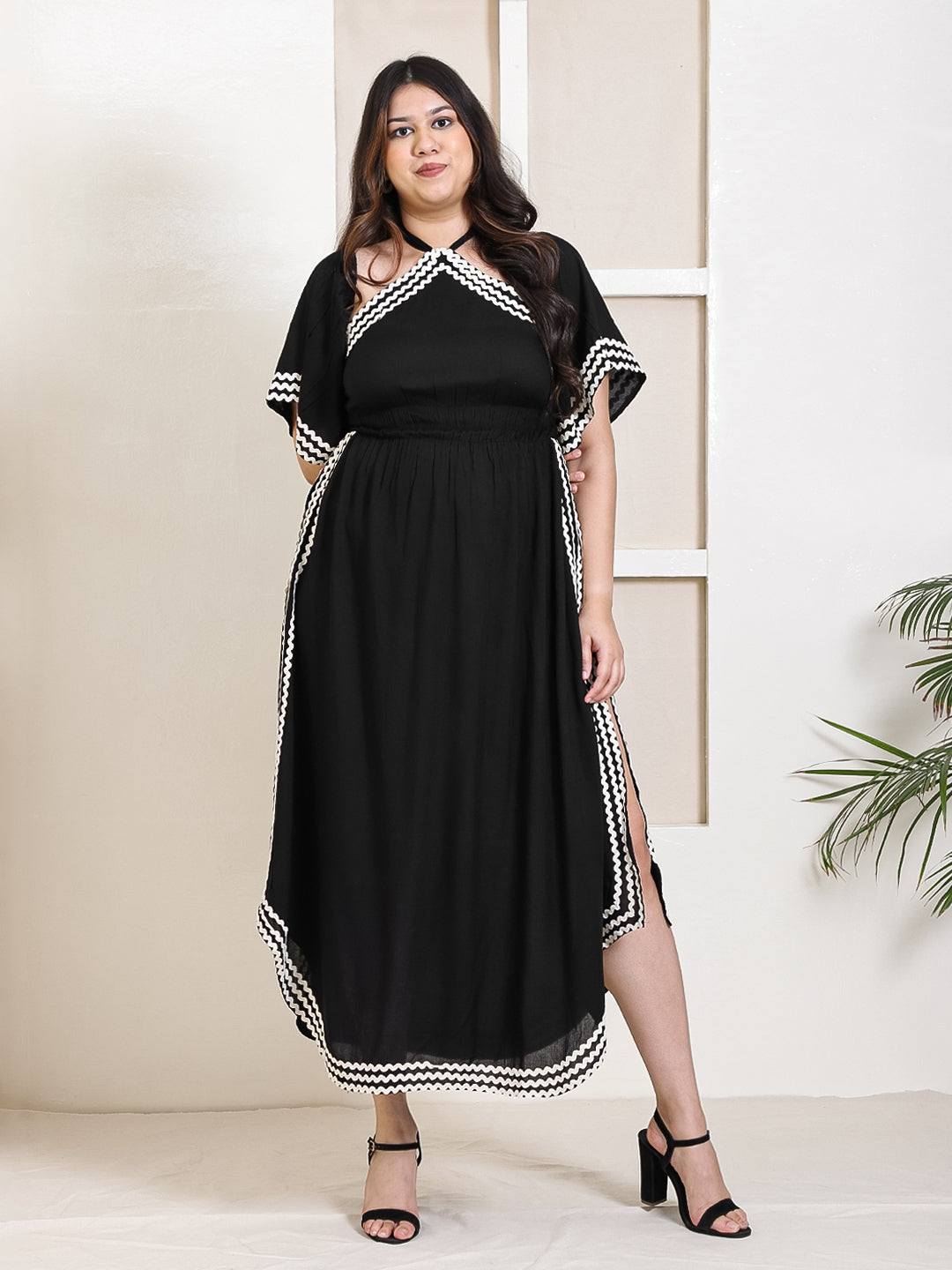 Women's Plus Size Black A Line Slit Dress