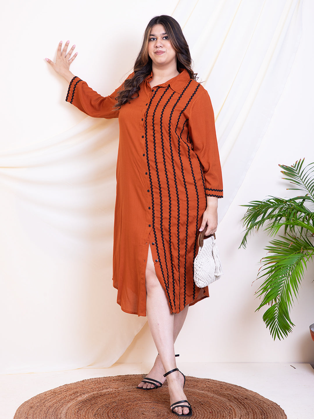 Women's Plus Size Tan Brown Women Shirt Dress