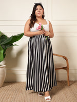 Black Striped Gathered Women Plus Size Skirt