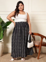 Black Polka Gathered Women Plus Size Skirt