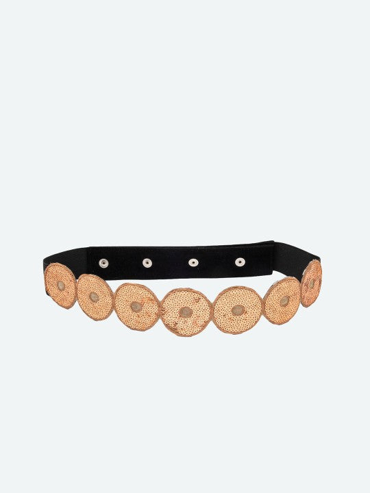 Women's Gold-Toned Embellished- Circular Sequin PU Belt