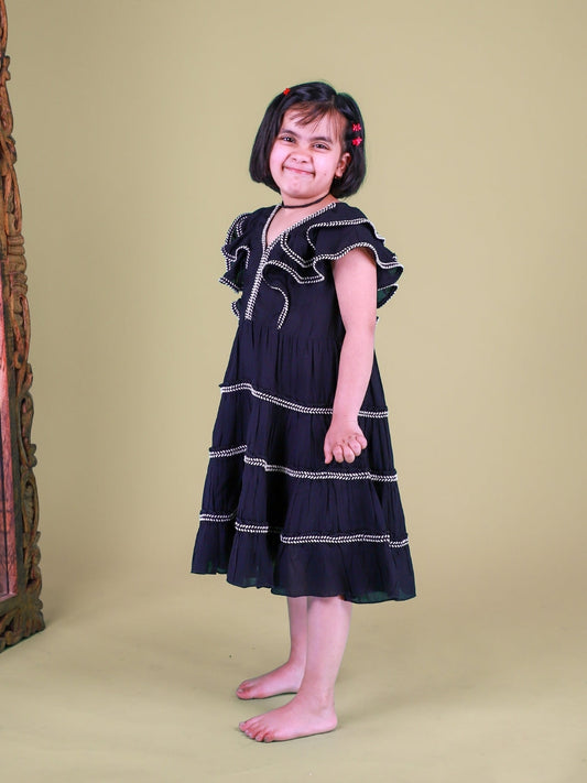 Black Tiered Dress For Girls