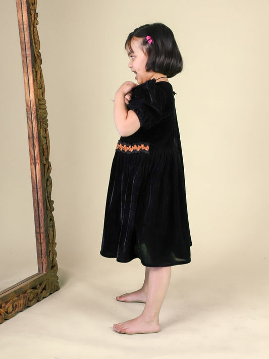 Black Velvet One Shoulder Girls Dress