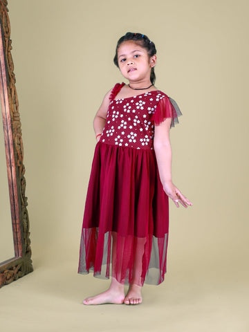 Wine One Shoulder Dress For Girls